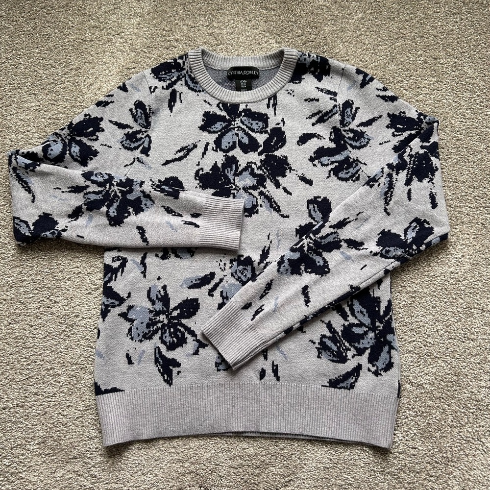 Gray and Blue Floral Sweater